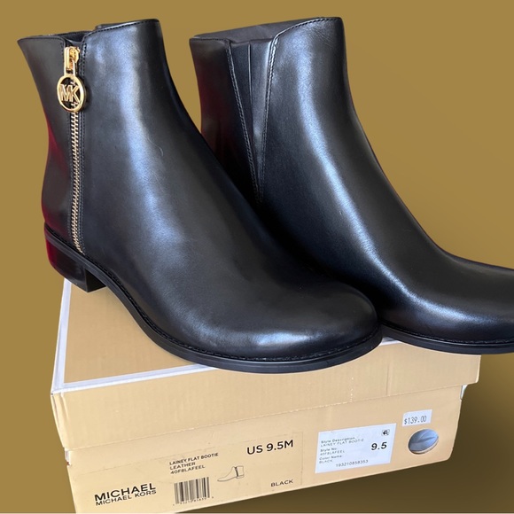 Michael Kors Shoes - BRAND NEW *Michael Kors* Lainey flat bootie Black Leather w/Gold zip accent.